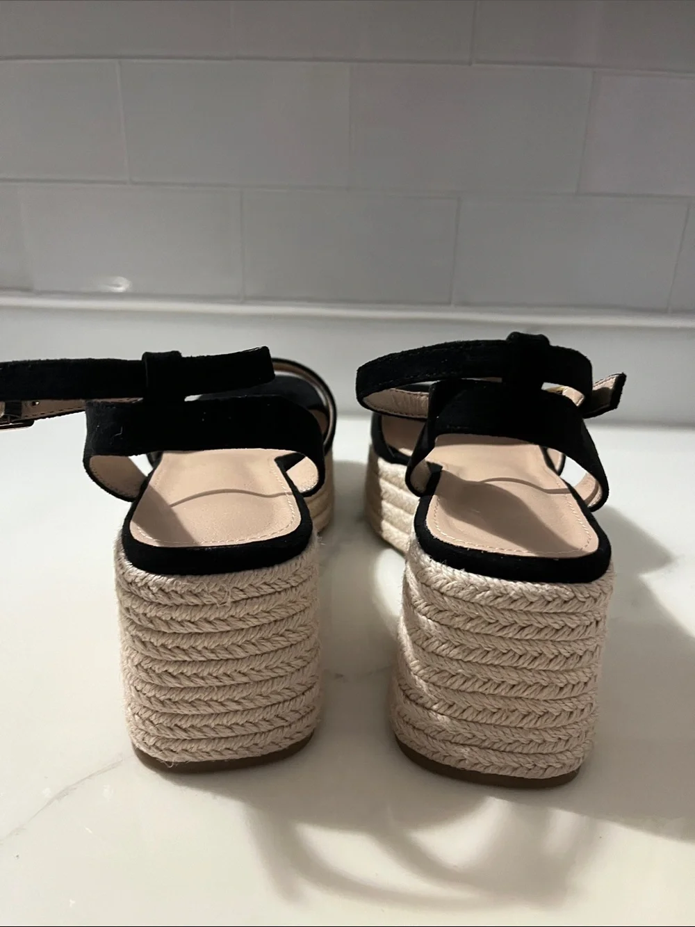 Amazon Black Platform Espadrille Wedge Sandals with Ankle Strap